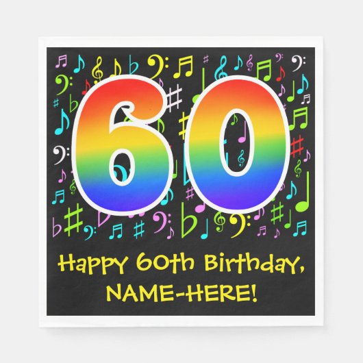 60th誕生日-カラフル Music Symbols, Rainbow 60 スタンダードランチョンナプキン (正面)