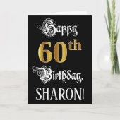 60th誕生日:ファンシースクリプト、フェイク金ゴールド・ルック、名前 カード (正面)