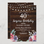 60th 50th 40th誕生日パーティーウッドフローラ招待状 招待状 (正面/裏面)