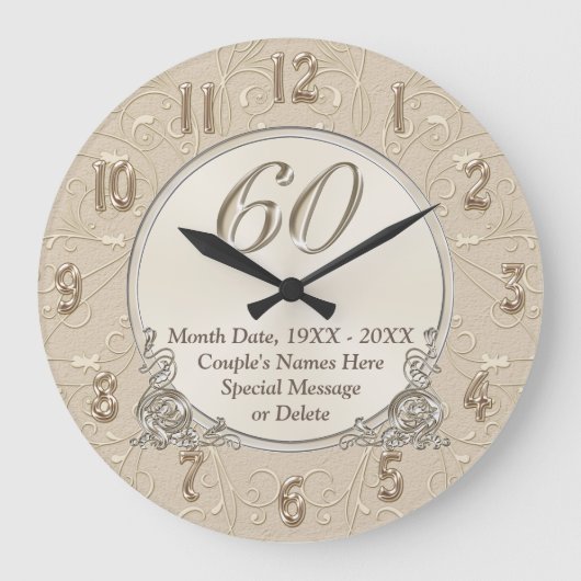 60th Anniversary Clock with YOUR TEXTまたは削除 ラージ壁時計 (正面)