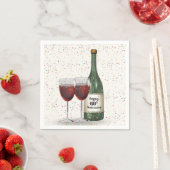 60th Anniversary Party Wine Bottle and Two Glasses スタンダードカクテルナプキン (インサイチュ)