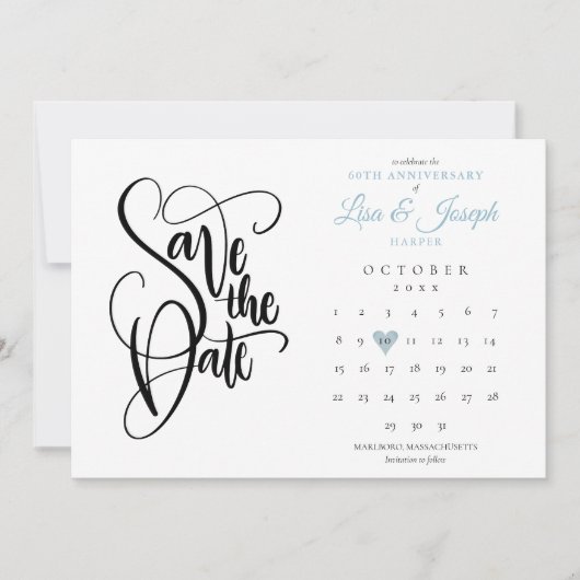 60th Anniversary Save the Date Calendar Blueハート セーブザデート (正面)