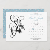 60th Anniversary Save the Date Calendar Blueハート セーブザデート (正面/裏面)