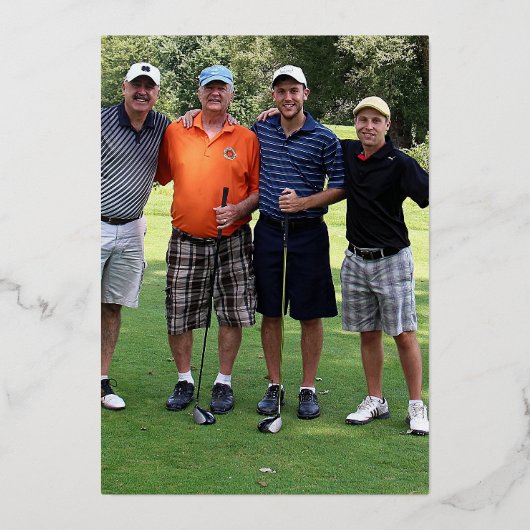 60th Birthdayパーティーのゴルフビール緑の金ゴールド写真 箔招待状 (裏面)