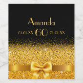 60th birthdayブラック金ゴールドエレガント名 ワインラベル (シングルラベル)