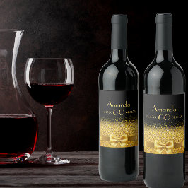 60th birthdayブラック金ゴールドエレガント名 ワインラベル