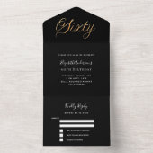 60th birthdayブラック金ゴールドスクリプトrsvp オールインワン招待状 (内側)