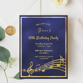60th birthdayブルー金ゴールドミュージックノートへの招待 ポストカード