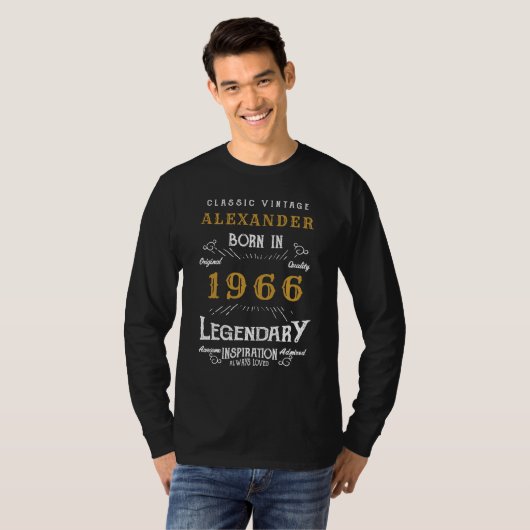 60th Birthday 1966 Add Name Black Gold Legendary Tシャツ (正面フル)