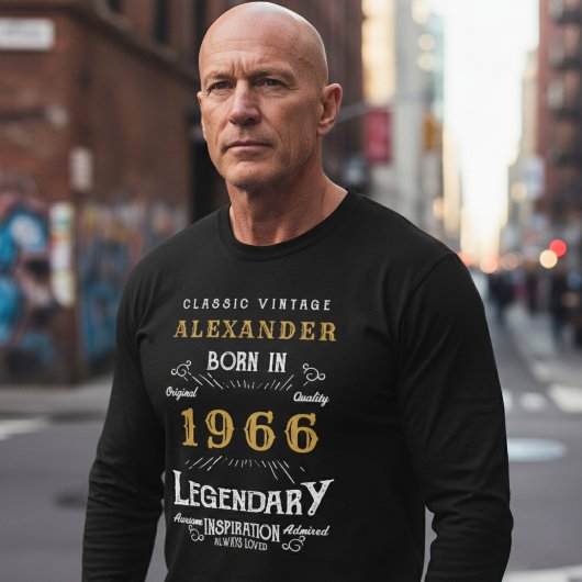 60th Birthday 1966 Add Name Black Gold Legendary Tシャツ