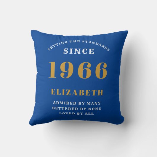 60th Birthday 1966 Add Name Blue Gold Personalized クッション (裏面)