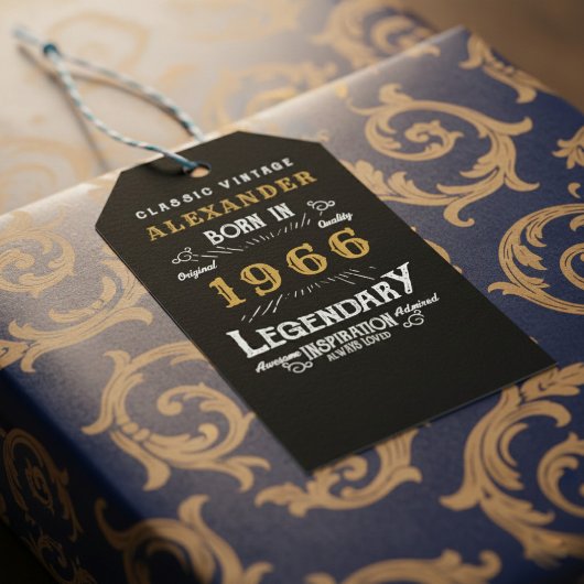60th Birthday 1966 Add Name Legend Black Gold ギフトタグ