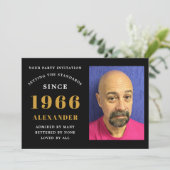 60th Birthday 1966 Black Gold Personalized Photo 招待状 (スタンド正面)