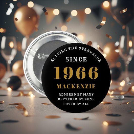 60th Birthday 1966 Elegant Chic Black Gold 缶バッジ