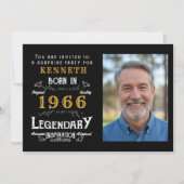 60th Birthday 1966 Vintage Black Gold Personalized 招待状 (正面)