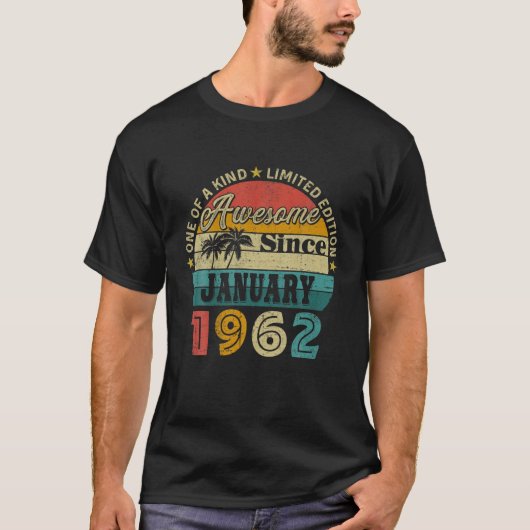 60Th Birthday 60 Years Old Retro Awesome Since Jan Tシャツ (正面)