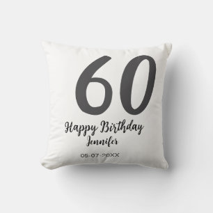 60th birthday add name date year black テンプレートgo クッション