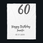 60th birthday add name date year black テンプレートgo フリースブランケット<br><div class="desc">編集可能デザイン</div>