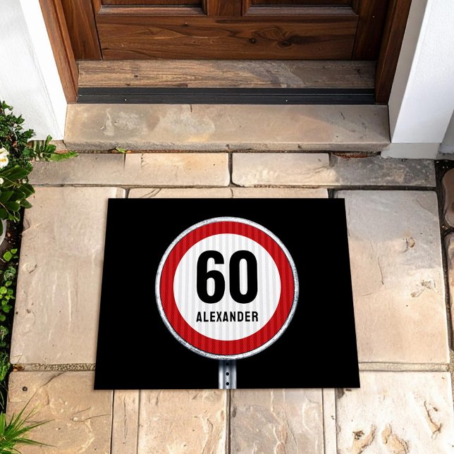 60th Birthday ANY AGE Speed Limit Sign ドアマット (クリエイターアップロード済み)
