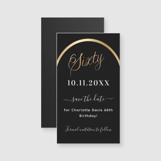 60th birthday black金ゴールドSave the Date magnet (正面/裏面)