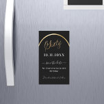 60th birthday black金ゴールドSave the Date magnet<br><div class="desc">磁気60歳の誕生日パーティーの日付カードを保存する。黒い背景、飾金ゴールドフェイクアーチ。日付と名前をカスタマイズして追加する。文字: Sixty and Save the Dateは大きな書トレンディーの手で書かれたスタイルスクリプトを備えている。</div>