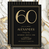 60th Birthday Black and Gold Modern Minimal Adult 招待状