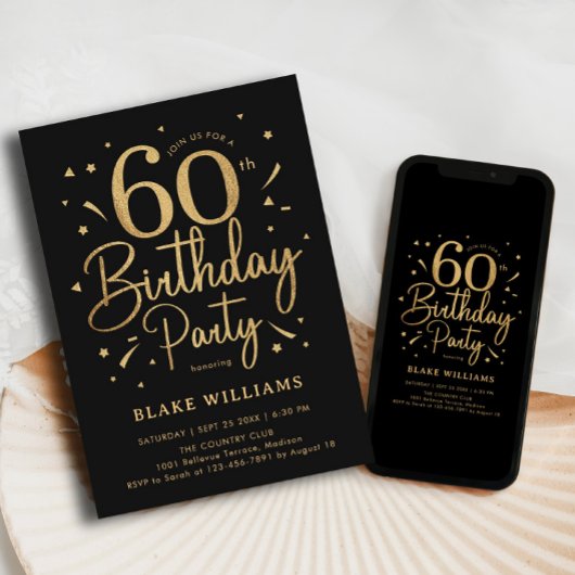 60th Birthday Black Gold 招待状