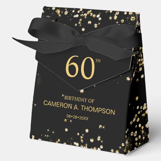 60th Birthday  Black & Gold Confetti Personalized フェイバーボックス (正面)