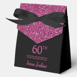 60th Birthday Black Hot Pink Glitter Thank You フェイバーボックス