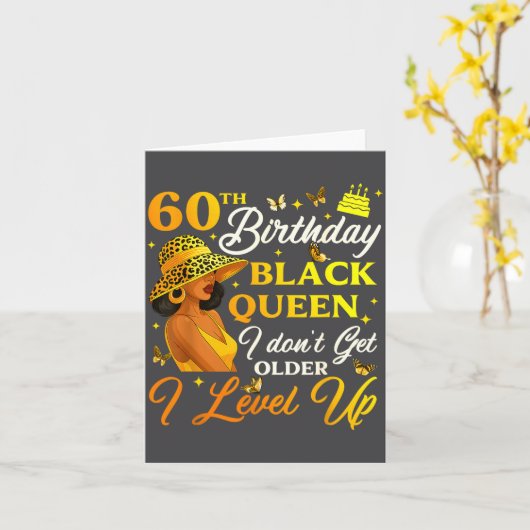60th Birthday Black Queen Level Up Emwering For Wo カード (黄色い花)