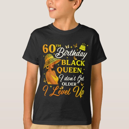 60th Birthday Black Queen Level Up Emwering For Wo Tシャツ (正面)