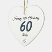 60th Birthday Blue Shadow Monogram heart セラミックオーナメント (左)