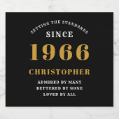 60th Birthday Born 1966 Add Name Black Gold スパークリングワインラベル (シングルラベル)