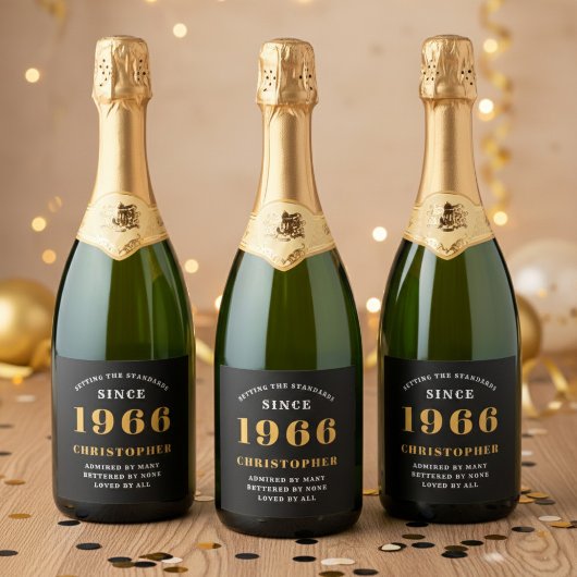 60th Birthday Born 1966 Add Name Black Gold スパークリングワインラベル