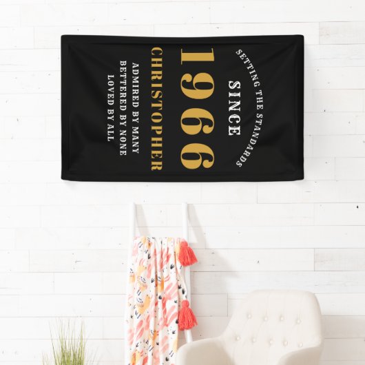 60th Birthday Born 1966 Add Name Black Gold 横断幕 (インサイチュ)