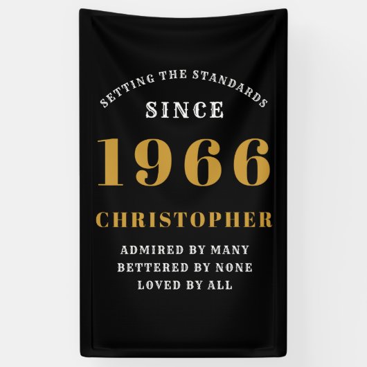 60th Birthday Born 1966 Add Name Black Gold 横断幕 (縦)