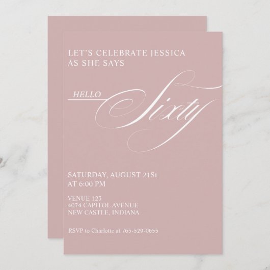 60th Birthday Caligraphy Modern Elegant 招待状 (正面/裏面)