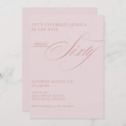 60th Birthday Caligraphy Modern Elegant 招待状 (正面/裏面)