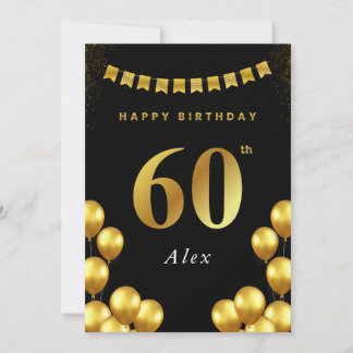 60th Birthday Card Black and Gold Balloons カード