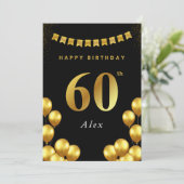 60th Birthday Card Black and Gold Balloons カード (スタンド正面)