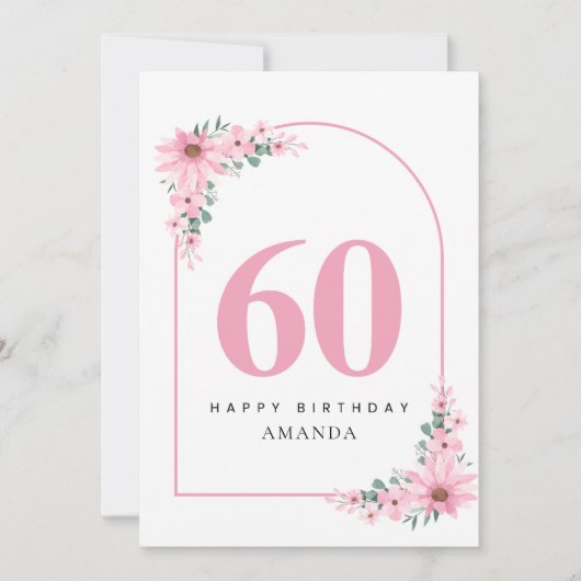 60th Birthday Card For Women Pink Flower カード (正面)