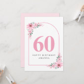 60th Birthday Card For Women Pink Flower カード (正面/裏面インサイチュ)