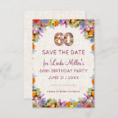 60th Birthday Celebration – Linen Floral Design セーブザデート (正面/裏面)