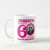 60th Birthday doubled sided photo name pink text コーヒーマグカップ (左)