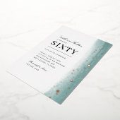 60th Birthday Elegant Green Brush Stroke  箔招待状 (回転した状態)