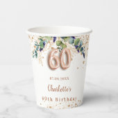 60th birthday eucalyptus greeneryグリッター名 紙コップ (裏面)