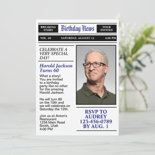 60th Birthday Front Page Newspaper Birthday 招待状 (スタンド正面)