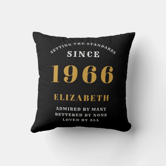 60th Birthday Gift Personalized 1966 Black Gold クッション (裏面)
