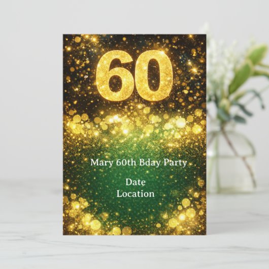 60th Birthday Gold Glitter  招待状 (スタンド正面)