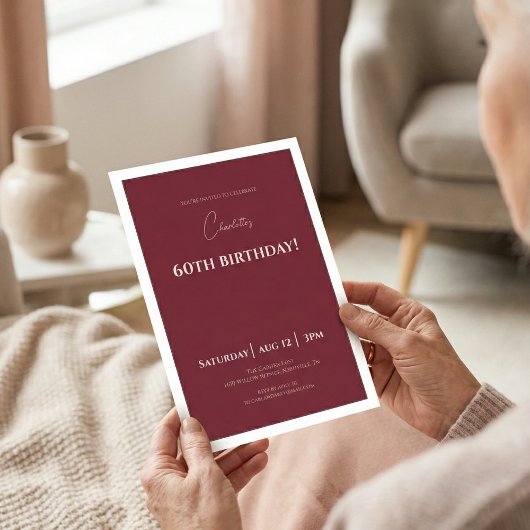 60th Birthday Invitation Burgundy Elegant 招待状